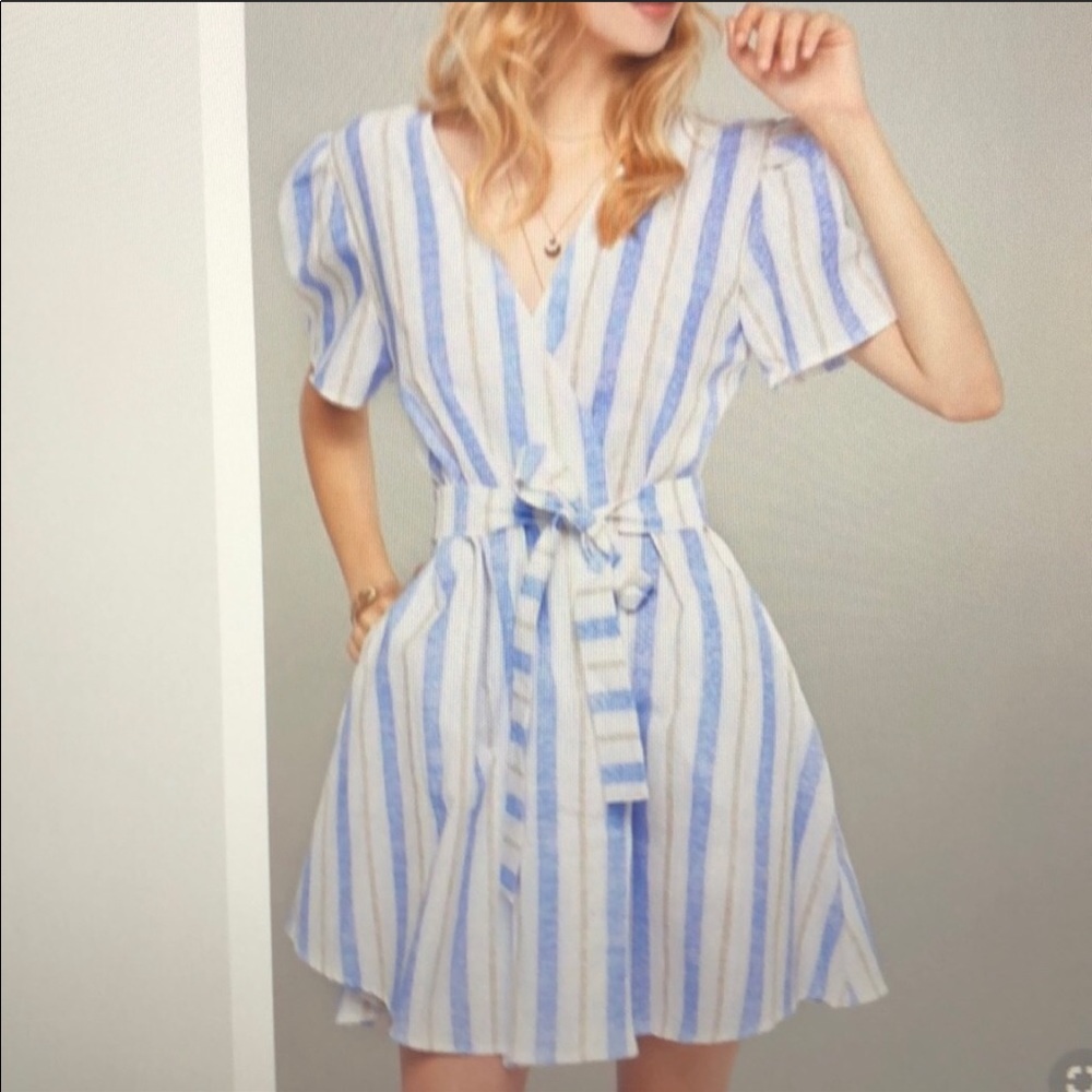 Storets Jillian Stripe Linen Wrap Dress